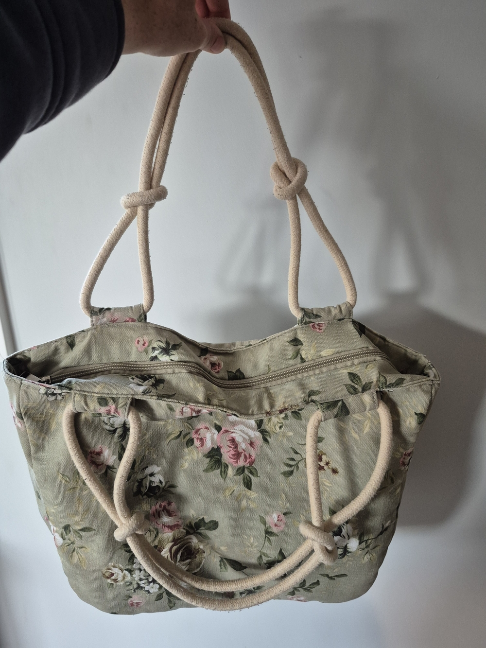 Farmhouse Is My Style Sage Green Floral Canvas Tote Bag Rope Handles - Picture 4 of 9